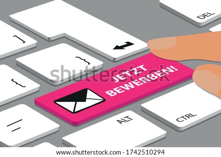 Computer Or Laptop Keyboard With Magenta Color Button And German Message Apply Now - Vector Illustration With Envelope Icon