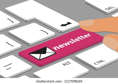 Computer Or Laptop Keyboard With Pink Newsletter Button - Vector Illustration With Envelope Icon