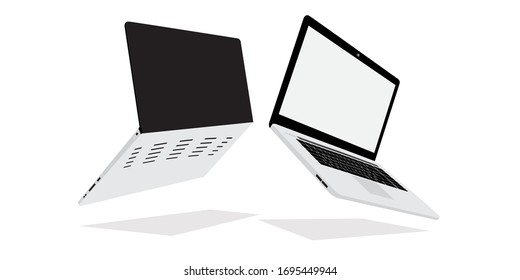Computer laptop left side, and back side isolated on white background. EPS.file.