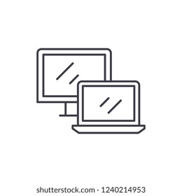 Computer and laptop line icon concept. Computer and laptop vector linear illustration, symbol, sign
