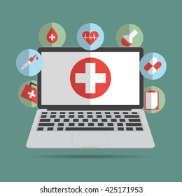 Computer Laptop Medical Sign Icon Concept Stock Vector (Royalty Free ...