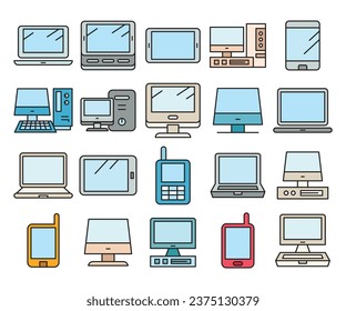 computer, laptop and mobile phone icons set