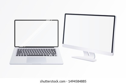Computer and laptop - modern vector isolated objects
