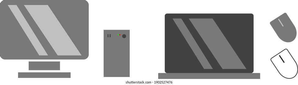 computer laptop mouse pc media vector set of graphic icon illustration or clipart	 svg
