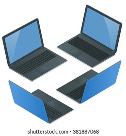 Computer,  laptop, notebook, ipad, tablet on white background. Flat 3d isometric illustration. For infographics and design games.