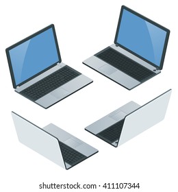 Computer,  laptop, notebook, ipad, tablet on white background. Flat 3d isometric illustration. For infographics and design games.