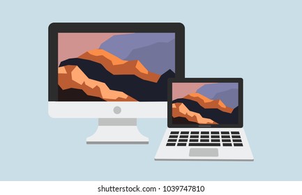 Computer laptop and notebook screen mock up. Flat vector illustration