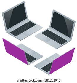 Computer,  laptop, notebook, tablet on white background. Flat 3d isometric illustration. For infographics and design games.