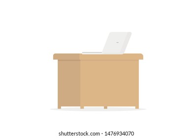 Computer laptop on wooden table, Flat illustration design