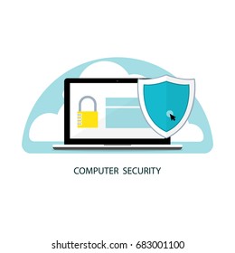 Computer laptop online security shield vector