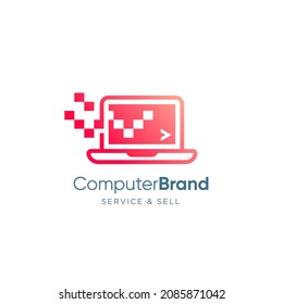 Computer Laptop with Pixel Technology, Service and Repairing Website Logo Design Vector