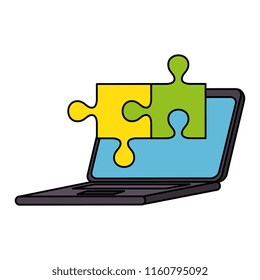 computer laptop with puzzle pieces
