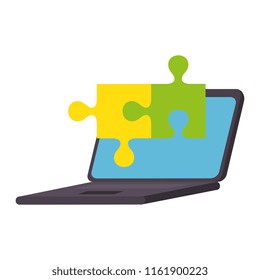 computer laptop with puzzle pieces