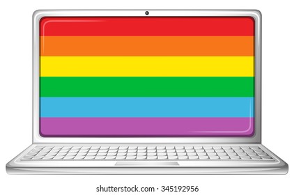 Computer laptop with rainbow screen illustration