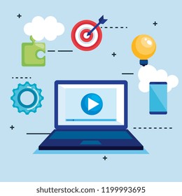 computer laptop with seo icons