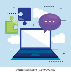 computer laptop with seo icons