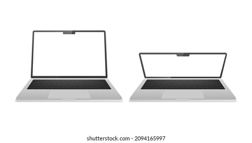 Computer laptop of silver color front side isolated on white background. Device Mockup. Vector illustration.