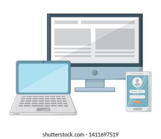 Computer laptop and smartphone design vector illustration