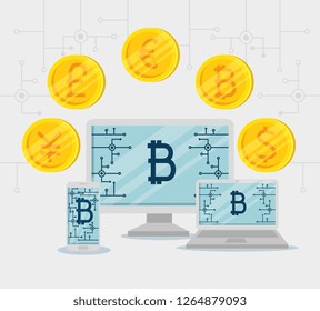 computer with laptop and smartphone exchange coins