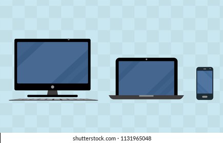 Computer, laptop  and  smartphone in flat style. High resolution
