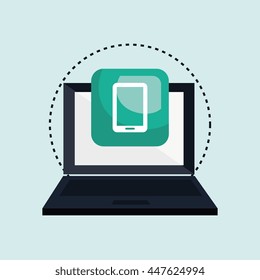 computer laptop with smartphone isolated icon design, vector illustration  graphic 