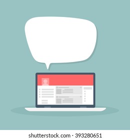 Computer laptop social network speech.