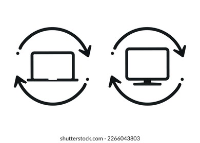 Icono de sincronización de laptop. Vector de ilustración