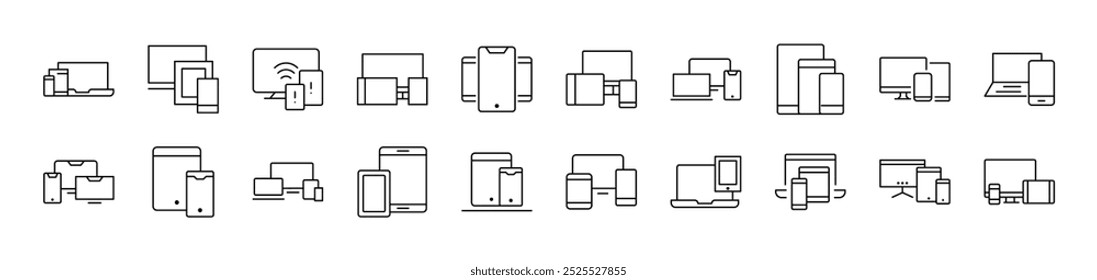 Ordenador, ordenador portátil, línea de la tableta Icon Paquete. Trazo Editable. Pictograma lineal minimalista para el diseño de tarjetas, App, Anuncios, publicaciones