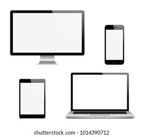 Computer, laptop, tablet, phone set . Vector illustration