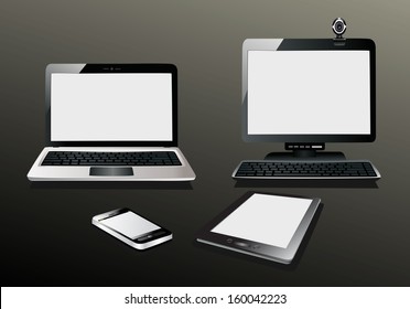 Computer, Laptop Tablet and Phone. Set of Computer Devices.