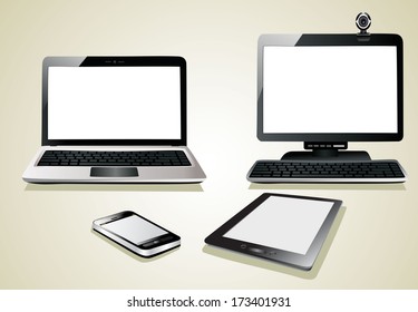 Computer, Laptop Tablet and Phone. Set of Computer Devices.