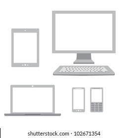 Computer, laptop, tablet, phone and smartphone icons.