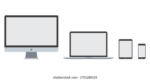 computer laptop tablet phone vector set. device stock illustration. blank screen smartphone notebook isolated mockup. on white background. internet monitor display pad design. pc