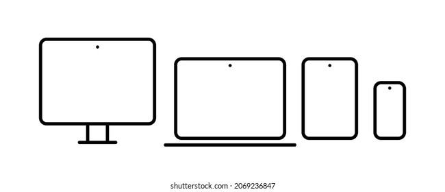 Computer, Laptop, Tablet And Smart Phone Icon Set. Device Mockup. Vector EPS 10. Isolated On White Background.