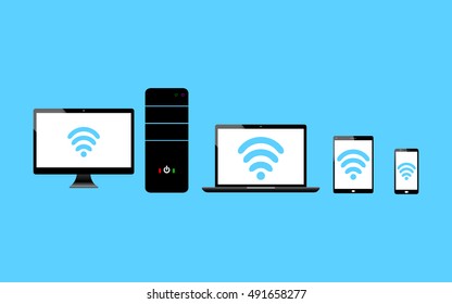 computer laptop tablet smart phone wifi connect icon