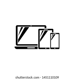 Computer Laptop, Tablet, Smartphone. Flat Vector Icon illustration. Simple black symbol on white background. Computer Laptop, Tablet, Smartphone sign design template for web and mobile UI element