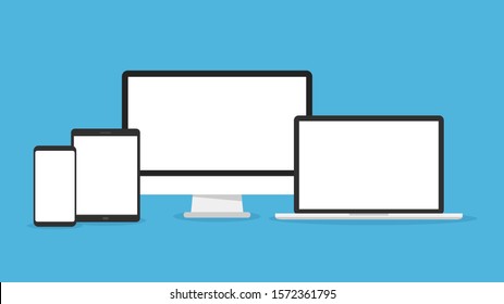 Computer, laptop, tablet and smartphone set. Vector illustration icon