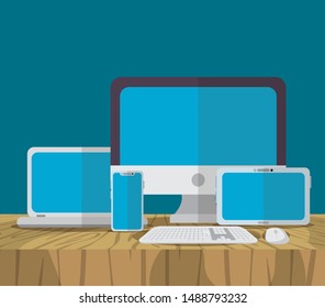 computer laptop tablet smartphone technology internet security vector illustration
