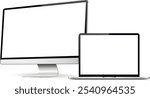 Computer and laptop with white screen isolated