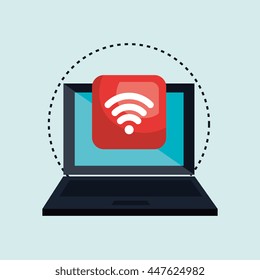 computer laptop with wifi connection isolated icon design, vector illustration  graphic 