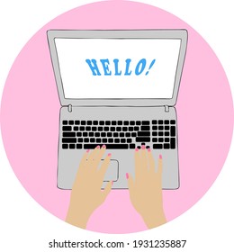 Computer. Laptop working. Icon vector.