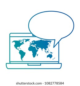 computer laptop with world planet and speech bubble
