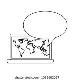 computer laptop with world planet and speech bubble