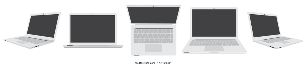 Computer laptops left side, right side, front side and top side isolated on white background. EPS.file.