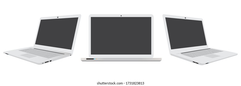 Computer laptops left side, right side and front side isolated on white background. EPS.file.