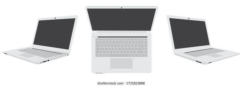 Computer laptops left side, right side and top side isolated on white background. EPS.file.