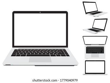 Computer laptops template front side, left side, right side and top side  isolated on white background. EPS.file.