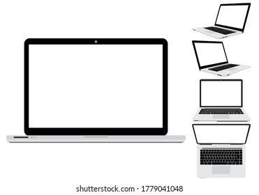 Computer laptops template front side, left side, right side and top side  isolated on white background. EPS.file.