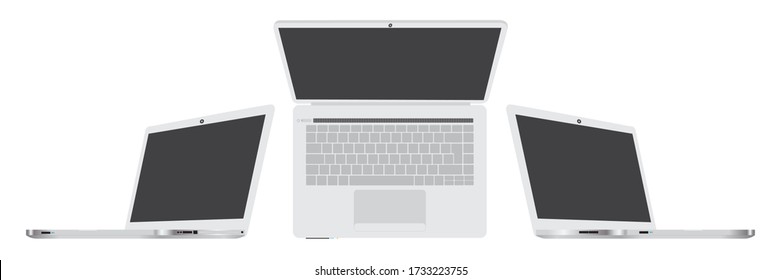 Computer laptops template left side, right side and top side isolated on white background. EPS.file.