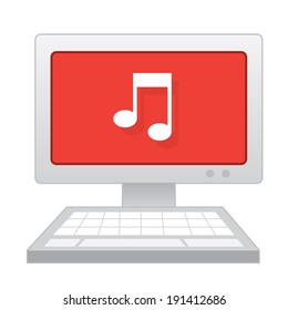 Computer with large music note on the screen 